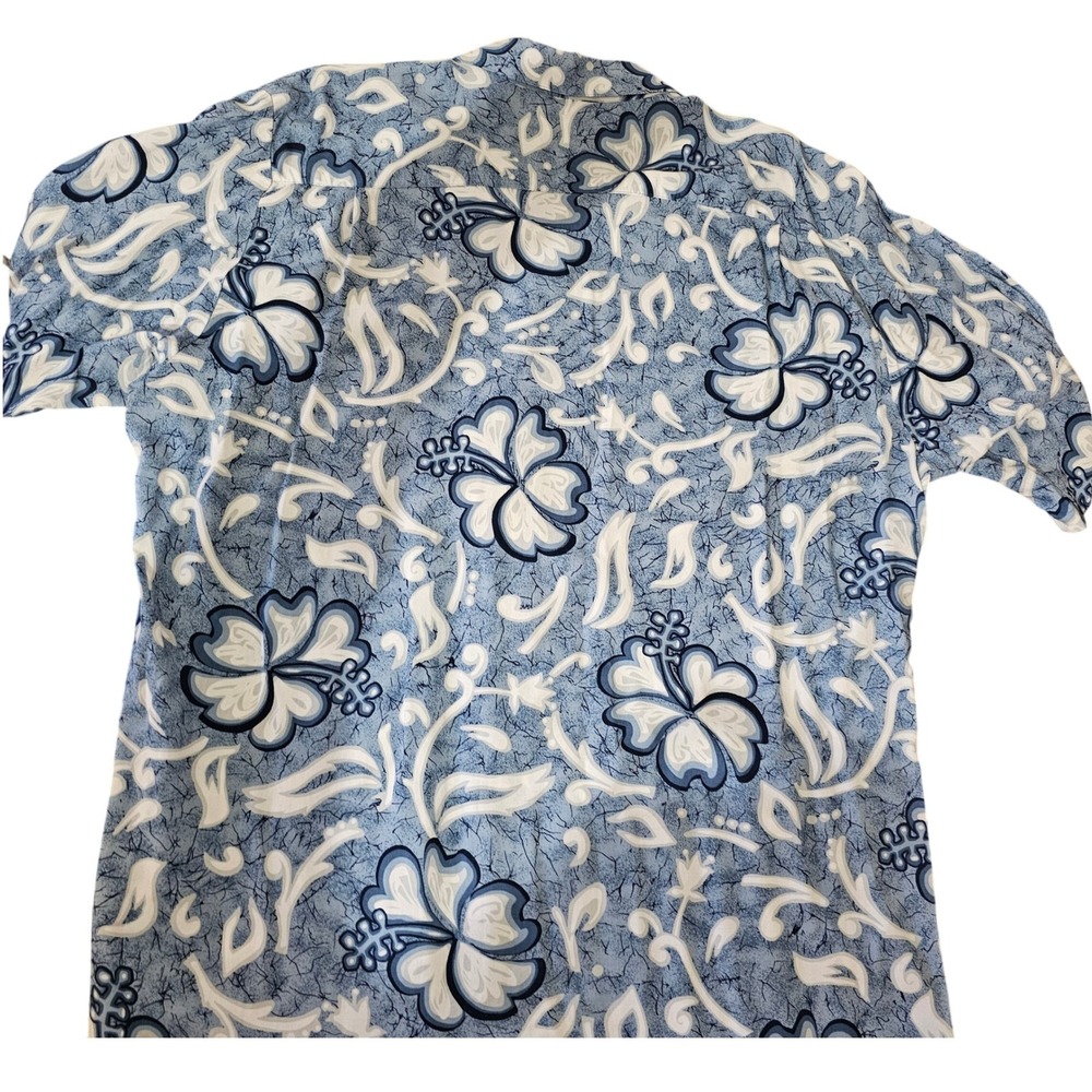 Hana Bay Island Style Vintage Mens XL Blue Hibiscus Floral Rayon Aloha Shirt - Picture 3 of 9